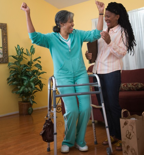 Woman shares excitement over not needing walker. 